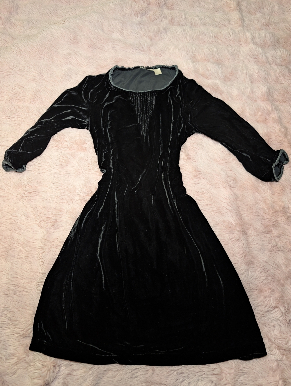 J Jill VINTAGE Black Velvet 3/4 Sleeve Dress